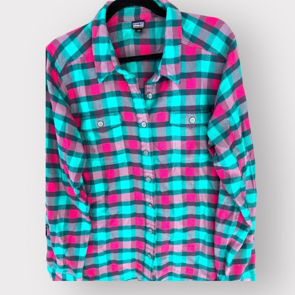 Patagonia Women’s Long Sleeve Midweight Fjord Organic Cotton Flannel - Sz 14 EUC - Picture 6 of 7